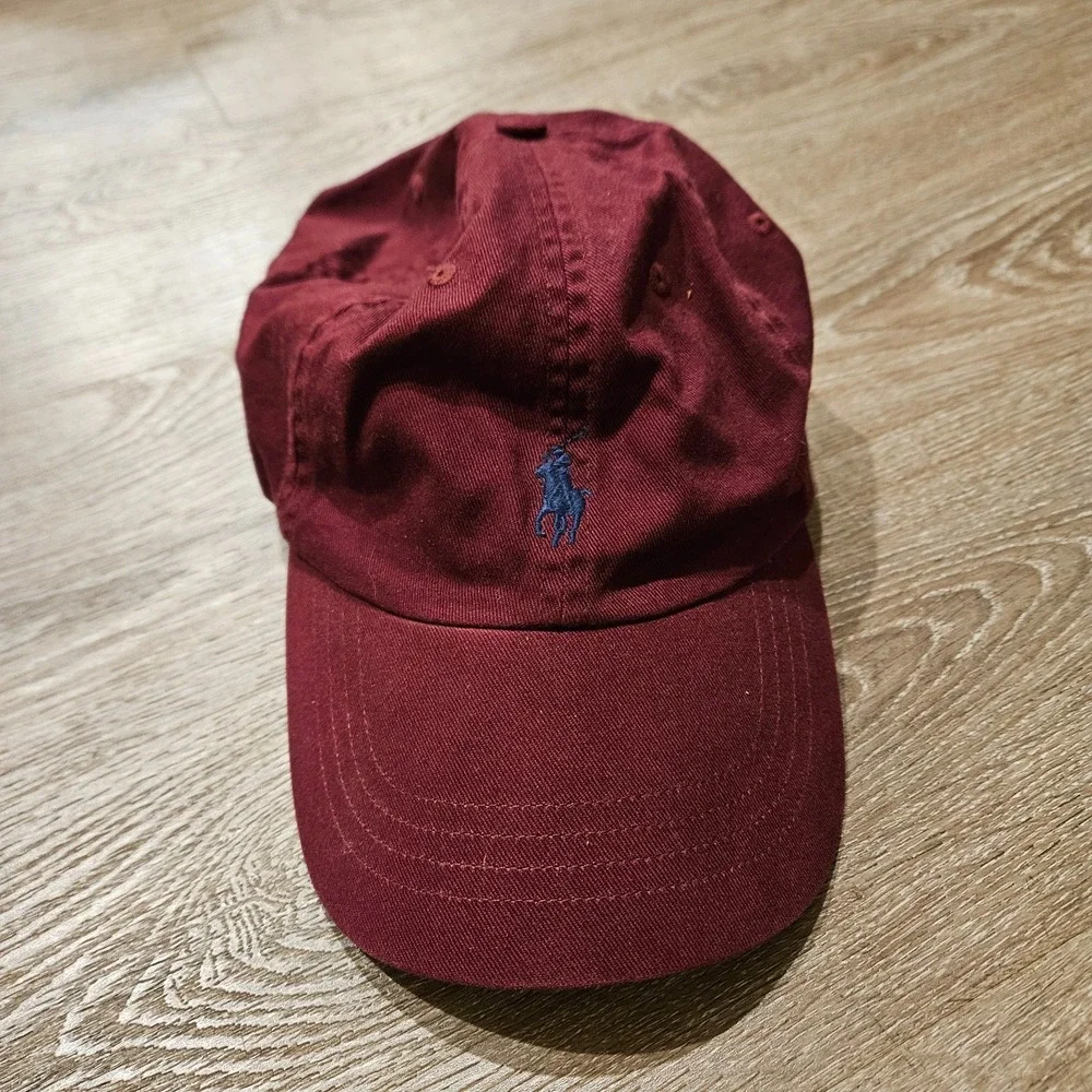 Polo Ralph Lauren Mens Hat Burgundy Blue Pony Logo Adjustable Strapback Cap